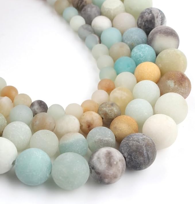 Stone Beads, 45pcs Matte Amazonite, 8mm Round Loose Beads for Jewelry Making, Bracelets, with Bag, String & Card