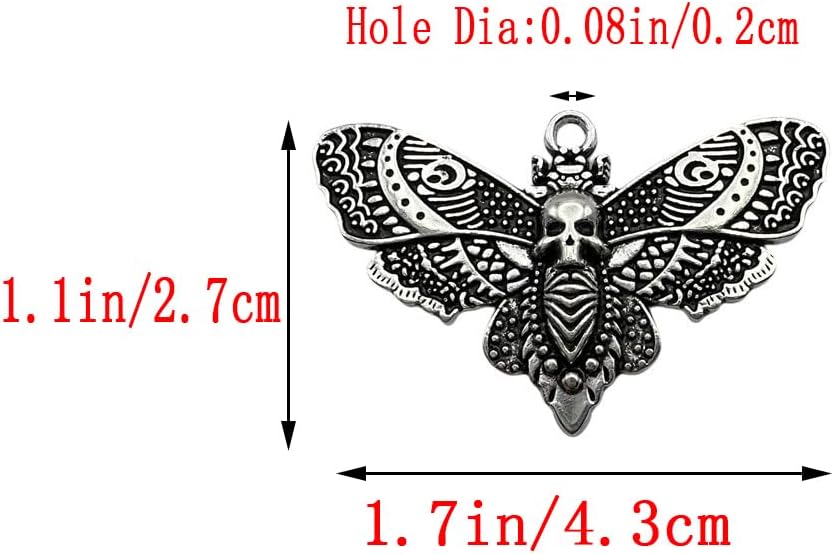 20PCS Skull Head Moth Pendant Alloy Gothic Moth Charms Death Head Insect Jewelry Charms For Jewelry Making DIY Bracelets Necklaces Crafts