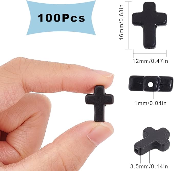 SUNNYCLUE 1 Box Black Cross Beads About 100Pcs Small Synthetic Turquoise Cross Bead Charms Easter Mini Tiny Stone Crucifix Loose Spacer Beads Bulk for Jewelry Making Kit Bracelets Adult Women