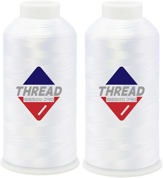 Sissewpro 40WT Machine Embroidery Thread 2 Big Spool (5,000M Each 10,000M Total) – 2 x White Polyester Embroidery Thread 120D/2 for Commercial & Home Embroidery Machines