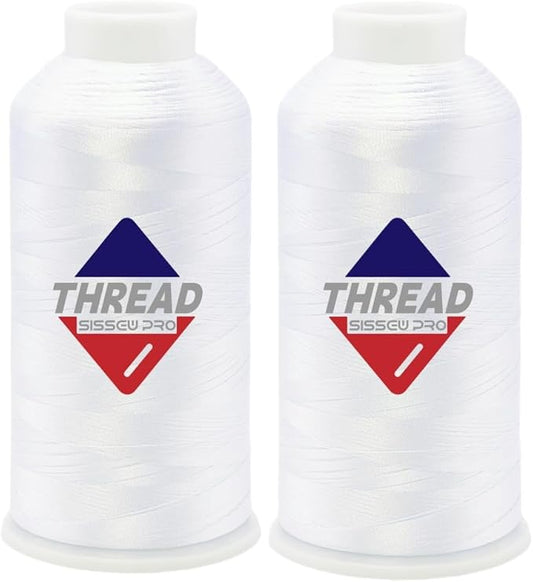 Sissewpro 40WT Machine Embroidery Thread 2 Big Spool (5,000M Each 10,000M Total) – 2 x White Polyester Embroidery Thread 120D/2 for Commercial & Home Embroidery Machines