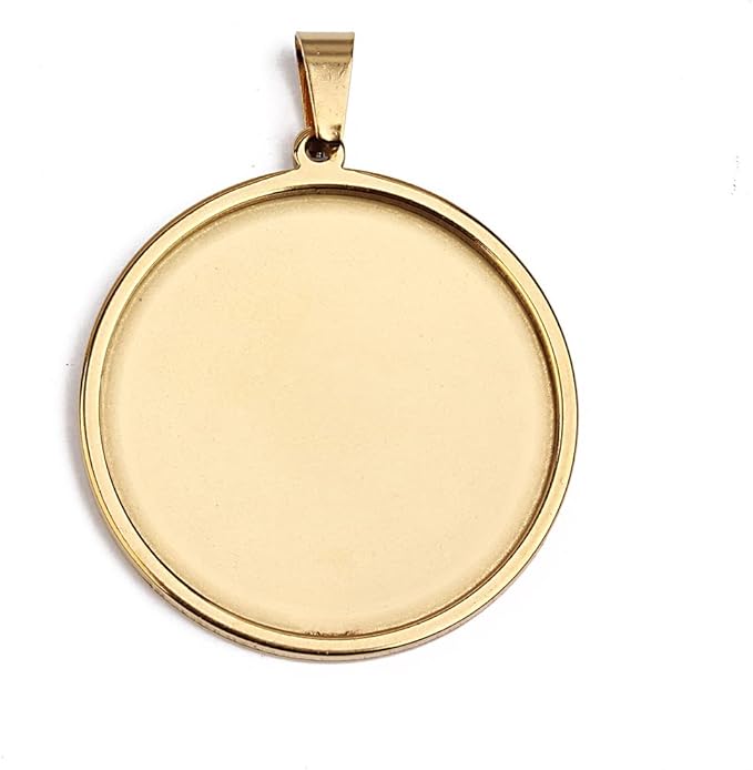 10pcs stainess steel cabochon base setting 20mm round cameo pendant trays diy jewelry blank bezel for necklace making (20mm gold)