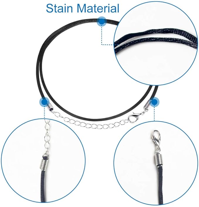 Selizo 100Pcs Satin Silk Necklace Cord with Lobster Clasp and Extension Chain