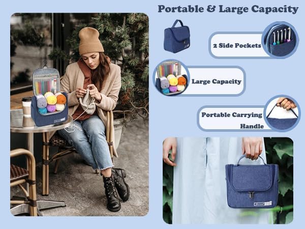 yarniss crochet kits for beginners,all in one crochet kits with 840 yards crochet yarn,ergonomic crochet hooks set with yarn for adults,navy