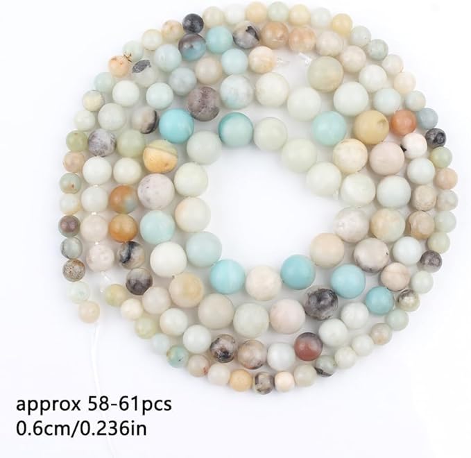 Stone Beads, 60pcs Amazonite, 6mm Round Loose Beads for Jewelry Making, Bracelets, with Bag, String & Card