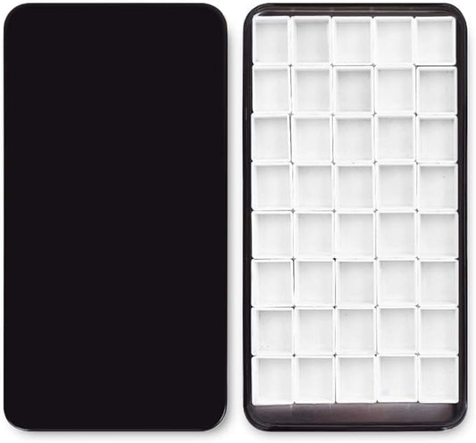 Watercolor Tin Palette Paint Case with 40Pcs White Plastic Empty Half Pans Carrying Magnetic Stripe, Artist Paints Pan Kits for DIY Watercolor Oils or Acrylics Painting Black