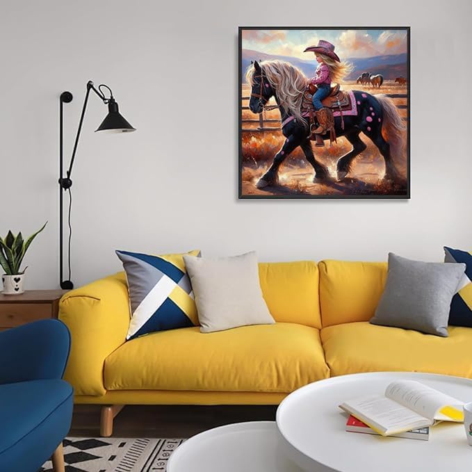 Axquilon Girl Diamond Art Kits for Adults - Horse Diamond Painting Kits for Adults Beginner, DIY 5D Full Drill Gem Art for Home Wall Decor 14x14 inch