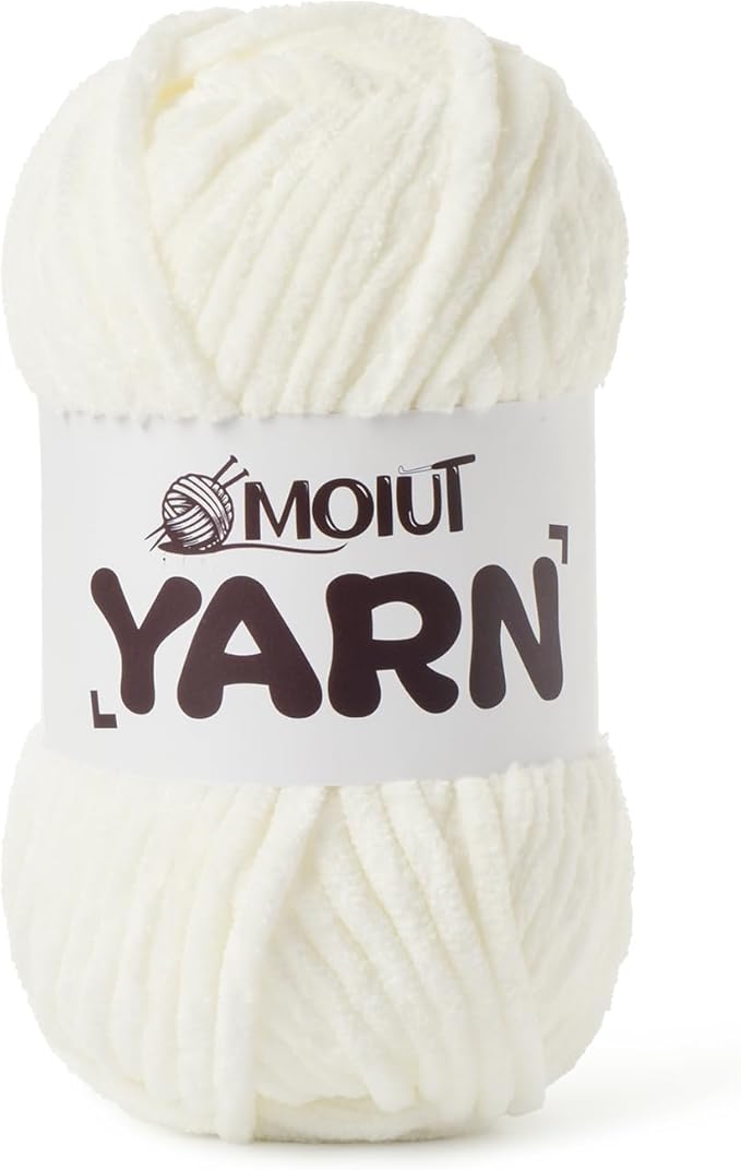 Fluffy Chenille Yarn for Crocheting, Chunky Velvet Yarns for Crochet Amigurumi, Baby Yarn for Crocheting Soft Blanket, 87.4yds /3.5 oz Bulky Yarns for Crafts/Hats/Shoes/Socks (White)