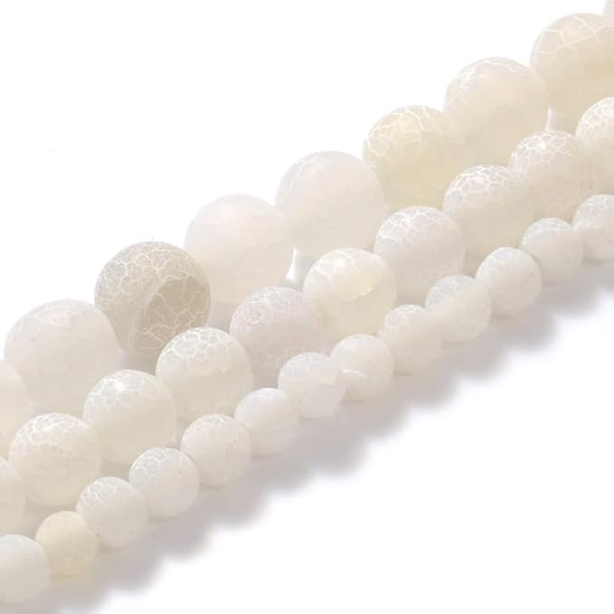 8mm Natural White Frosted Agate Gemstone Round Loose Beads Crystal Stone Bracelet Necklace Accessories Crafts for Jewelry Making DIY,1 Strand 15"