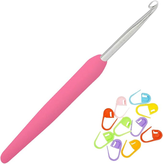 KnitPro Waves 2.0 Crochet Hook 5.25 inch, 5.50mm (13cm, US Size I) Aluminum with 10 Colorful Stitch Markers