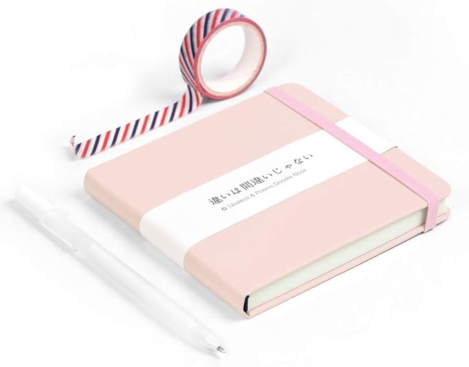 Mifuner Small Square 5x5 80gsm Mini Notebooks Blank Pages Sketchbooks Travel Journal Pocket Hardcover Paint Writing Notebook Blank Diary Memo Planner Sketchbook PU Leather Cover, Pink