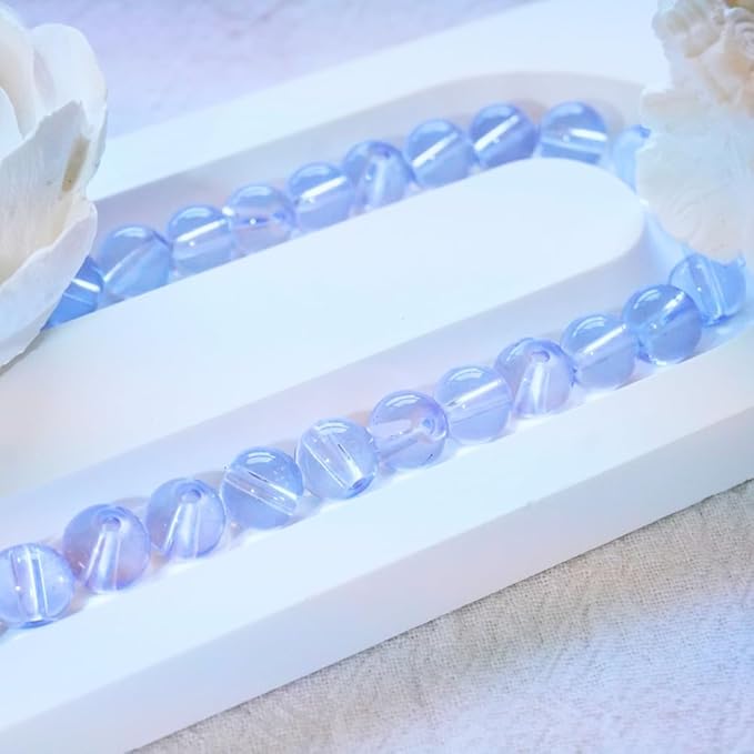 Jabrand 150pcs Beads Kit, 8mm Transparent Glass Beads Clear Round Crystal Beads for Bracelet Making Jewelry DIY Crafts Supplies (Blue)