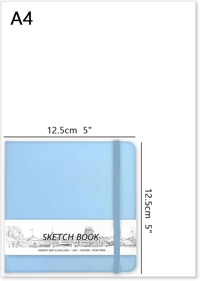 5" x 5" Hardcover Sketch Book,Small Mixed Media Sketch Pad,58 Sheets 150GSM Acid-Free Artist Drawing Paper,Travel Journal Blank Notebook for Adults Painting,Illustration,Art Supplies.Blue