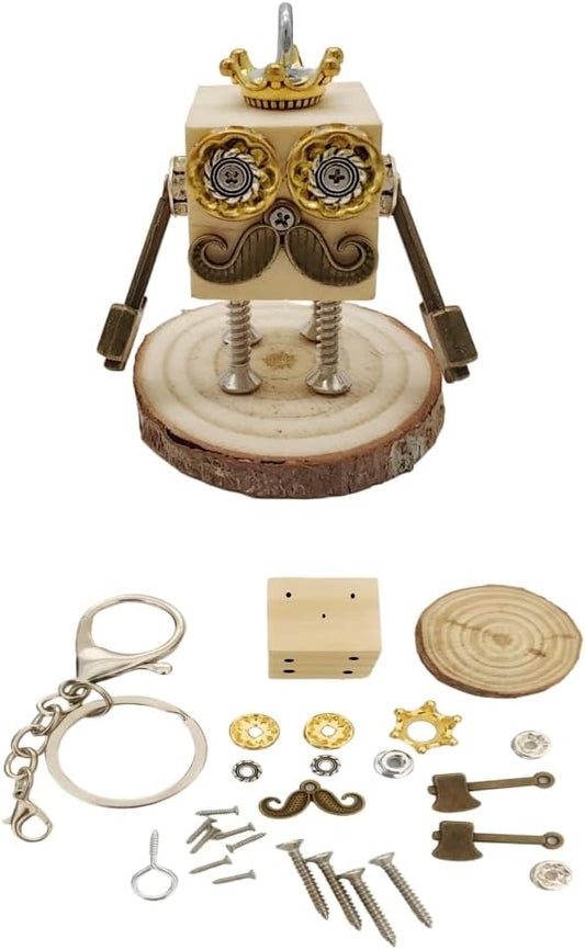 DEUXPER Robot Charm Ornament Craft Kit, DIY Keychain Decor by Metal Jewelry and Wood Parts, Cute Personality Handmade Pendants Gift for Birthday (Berserker)