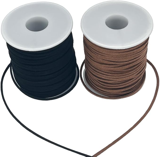 leather string, 2 rolls faux leather cord, flat suede leather lace for necklaces, bracelets, jewelry making, tassels, dream catchers and art crafts