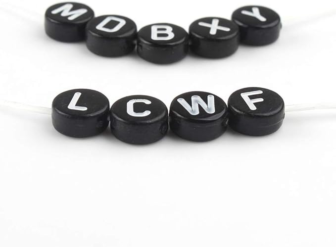 Song Xi 1200pcs Black Round Acrylic Alphabet Beads - White Letter Beads 4x7mm for Bracelets and Jewelry Making Key Chains