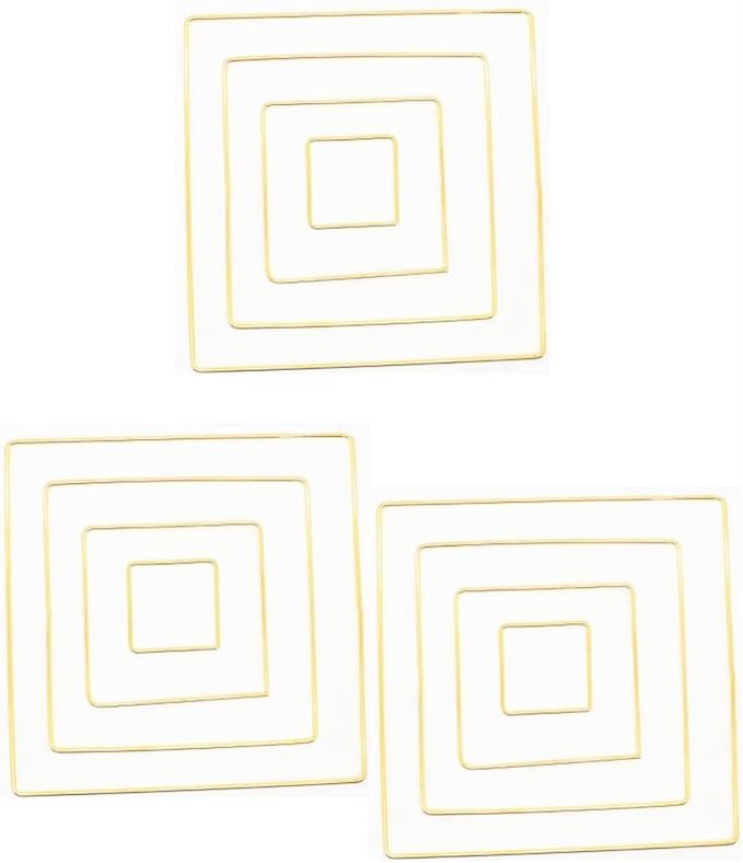 MSCFTFB 12 Pieces Assorted 4 Sizes Moon Star Heart Square Triangle Round Shaped Dream Catcher Rings Macrame Gold Metal Hoops for Floral Wreath Wall Hangings DIY Craft Supplies Home Decor (Square)