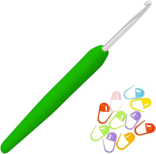 KnitPro Waves 2.0 Crochet Hook 5.25 inch, 3.50mm (13cm, US Size E) Aluminum with 10 Colorful Stitch Markers