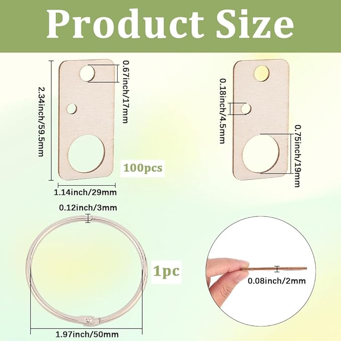 GORGECRAFT 100Pcs Wood Thread Drops 2.3 x 1.1 Inch Wooden Rectangle Cross Stitch Board Card Embroidery Threads Organizer Holder Bobbins Floss with Iron Binder Rings for DIY Craft Sewing Storage
