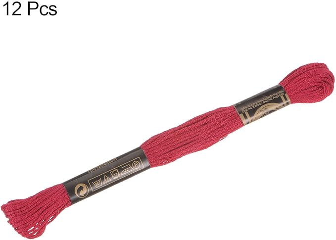 HARFINGTON 12 Skeins Embroidery Floss 8m Each Egyptian Long Fiber Cotton Cross Stitch Thread 26S/2x6 for Embroidery Projects Bracelet, Vermilion