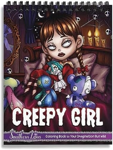 SOUTHERN LOTUS Creepy Girl Coloring Book Spiral Wirebound Hardcover, Horror Illustrations of Adorable Girls Spooky Papers Imagination Relaxation for Adults Women
