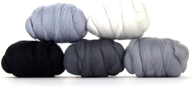 Revolution Fibers | Mixed Merino Wool Variety Pack | Perfect Wool Roving for Spinning, Needle Felting, Wet Felting, Weaving and Crafting (Hazy Gray (Grays), 250 Grams)