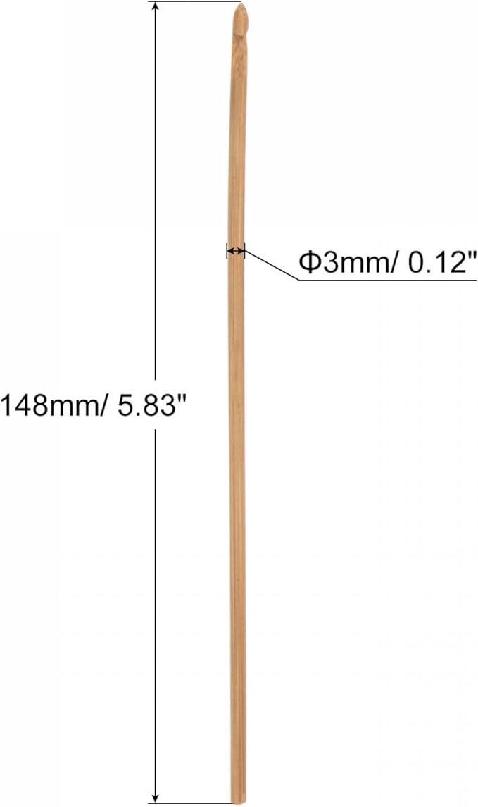 uxcell Wooden Bamboo Crochet Hook 3mm US Size C (Size 2) Knitting Needles for DIY Craft Yarn 6Pcs