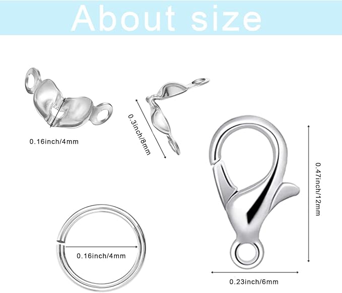 800 Pcs Jewelry Making Accessories Set with 100 Pieces Lobster Claw Clasp 200 Pieces Bead Tips Knot Covers and 500 Pieces Open Jump Ring Connectors DIY Jewelry Making Supplies(Silver)