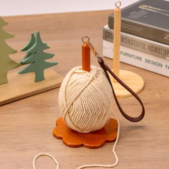 Premium Wooden Wrist Yarn Holder, Brown, Handcrafted Knitting and Crochet Tool, Adjustable Bracelet Design
