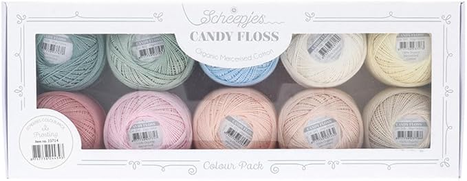 Scheepjes Candy Floss Color Pack 10 x 20 g (0.7 oz) Frosting Mercerized Cotton Assortment Blue Green Yellow