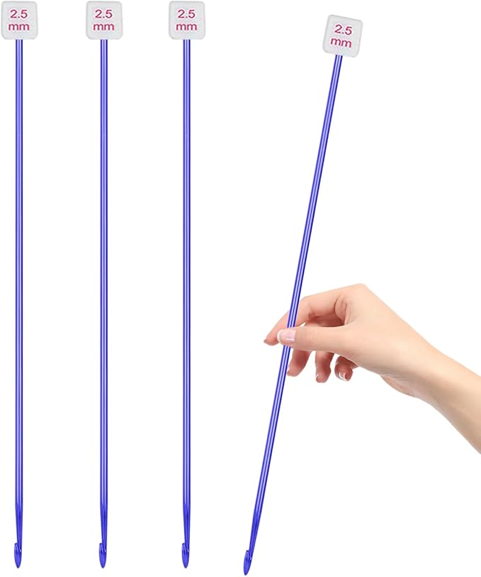 HEYLEAYAR 2.5mm Tunisian Crochet Hooks Bulk, 27cm Extra Long Crochet Needles Aluminum Afghan Knitting Needles Tools for Beginners and Skills Class, Pack of 4