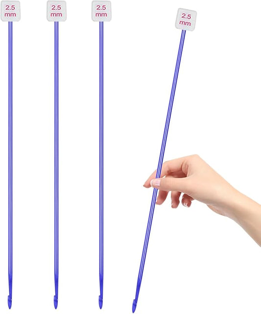 HEYLEAYAR 2.5mm Tunisian Crochet Hooks Bulk, 27cm Extra Long Crochet Needles Aluminum Afghan Knitting Needles Tools for Beginners and Skills Class, Pack of 4