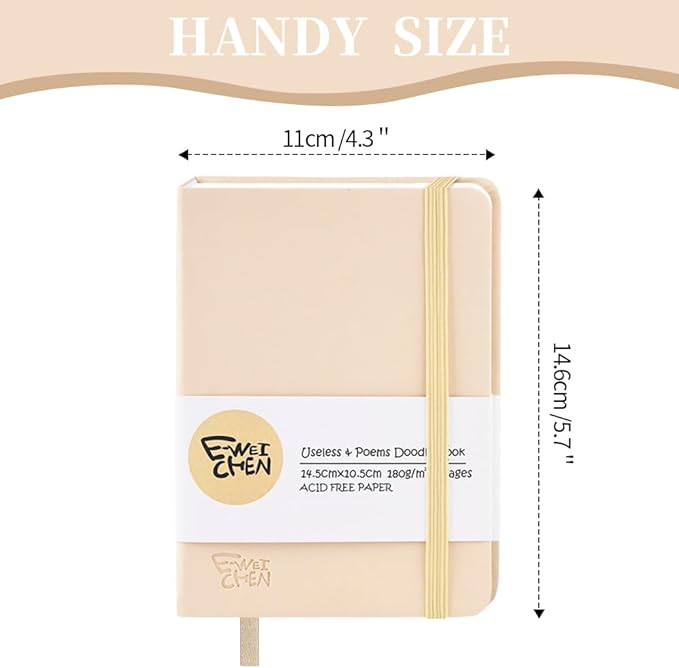 Hardcover 96Pages Blank Sketch Book for Drawing, Small 5.7x4.1 Pocket Journal Notebook for Travel, 180gsm Thick Paper Diary Notebooks for Work, PU Cover Memo for Writing. Beige