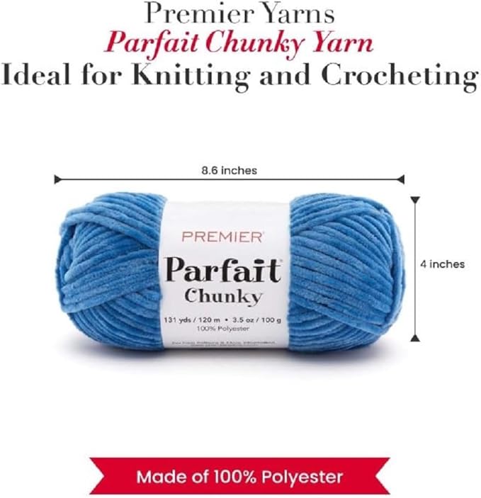 Premier Yarns Parfait Chunky Chenille Yarn 3.5 Oz 6 Super Bulky Weight 3 Pack Bundle with Bella's Stitch Place Holders (Cornflower)