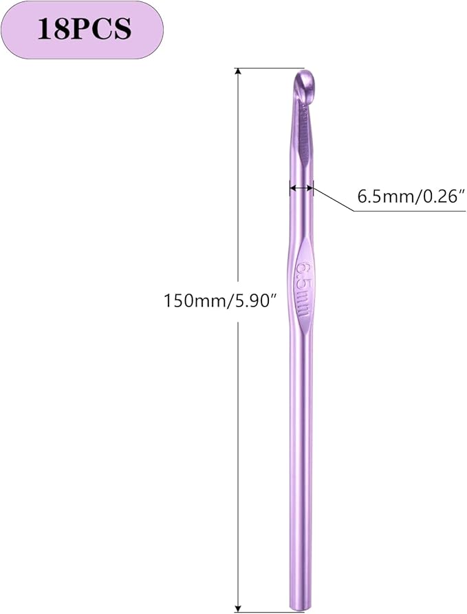 Hordolry 6.5mm Crochet Hooks Bulk, 18Pcs Aluminum Crochet Needle, Knitting Needles for Craft Yarn Contribute to Beginners