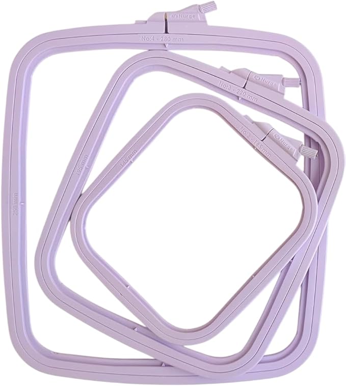 nurge square embroidery hoop - plastic cross stitch frame for needlepoint & embroidery - adjustable craft hoop - lilac - set of 3