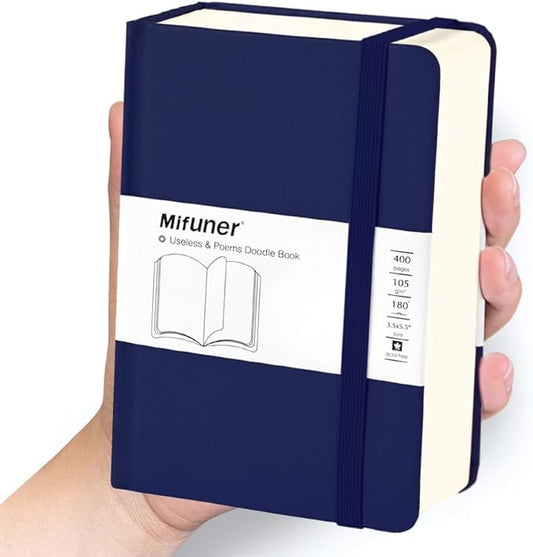 Mix Media Pad,3.5"x5.5" Small Hardcover Leather Art Sketchbook,105 GSM 200 Sheets/400 Pages Acid Free Artistic Painting Drawing Sketching Writing Paper, Handy Pocket Journal Notebook. Dark Blue