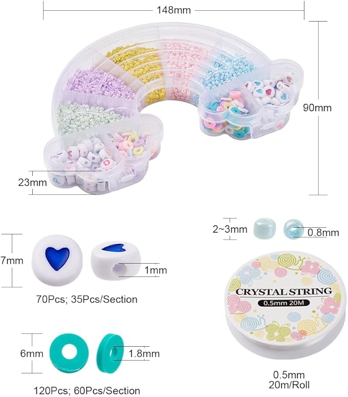 3185 Pcs Glass Seed Beads Bracelet Making Kit, Includes Glass Seed Beads, Flat Round Opaque White Acrylic Beads & Polymer Clay Beads with Elastic Cord, DIY Art Craft Gift for Girls