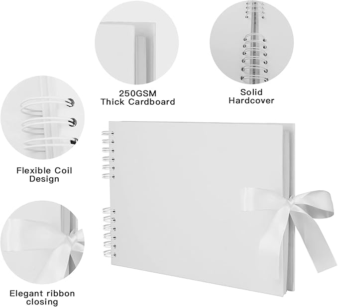 EVNEED Scrapbook Photo Album,Wedding Guest Book Anniversary Memory Scrapbooking for Craft Paper DIY Gifts (White)