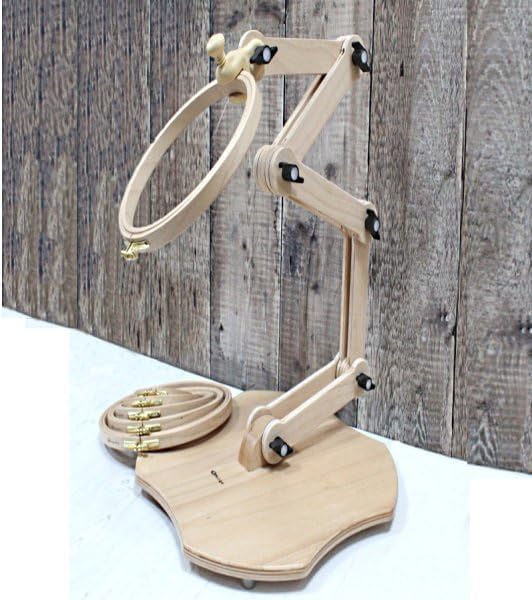 nurge adjustable embroidery floor stand, cross stitch hoop holder, hand polished natural wood (190-5)