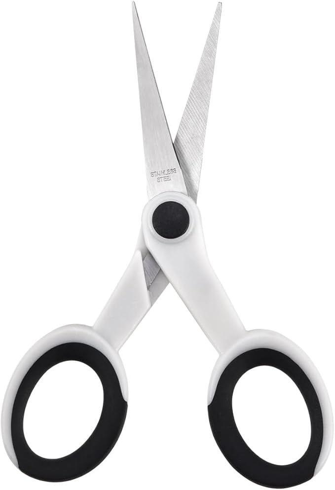 5" Detail Scissors with Slanted-tip, Small Embroidery Scissors All Purpose For Sewing, Fabric, Paper Craft Cutting, White, 3-Pack