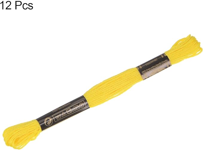 HARFINGTON 12 Skeins Embroidery Floss 8m Each Egyptian Long Fiber Cotton Cross Stitch Thread 26S/2x6 for Embroidery Projects Bracelet, Yellow