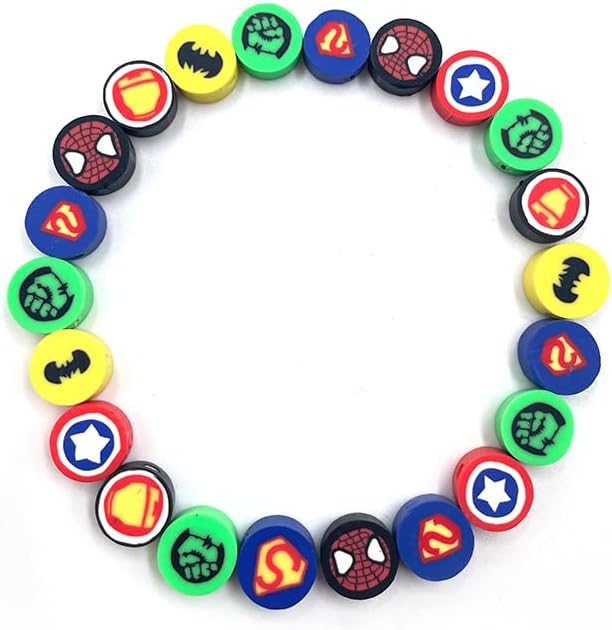 300pcs Polymer Clay Superhero Beads Color Mixed Cute Kawaii Charm Beads for Jewelry Crafts Gift DIY Kit Supply