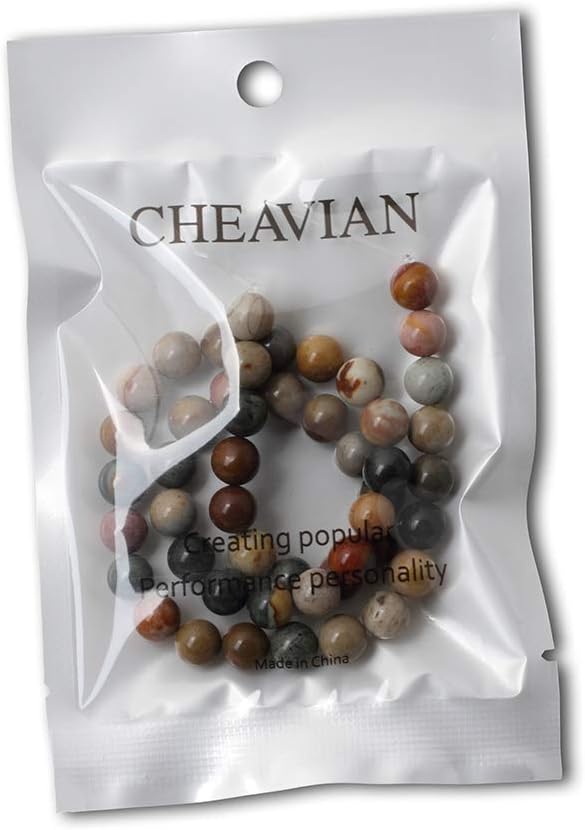 cheavian 45pcs 8mm natural usa picture stone gemstone round loose beads for jewelry making diy findings 1 strand 15"