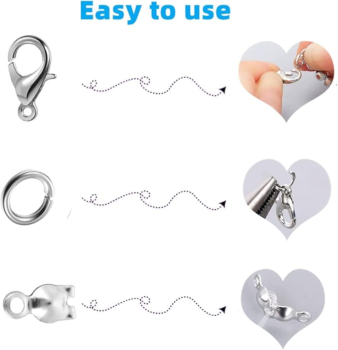 Olylkx 720pcs Lobster Claw Clasps, Bead Tips Knot Covers, Open Jump Ring Connectors, Jewelry Making Accessories Set (12 Styles)