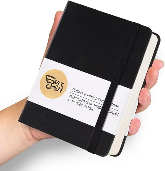 Hardcover 96Pages Blank Sketch Book for Drawing, Small 5.7x4.1 Pocket Journal Notebook for Travel, 180gsm Thick Paper Diary Notebooks for Work, PU Cover Memo for Writing. Black