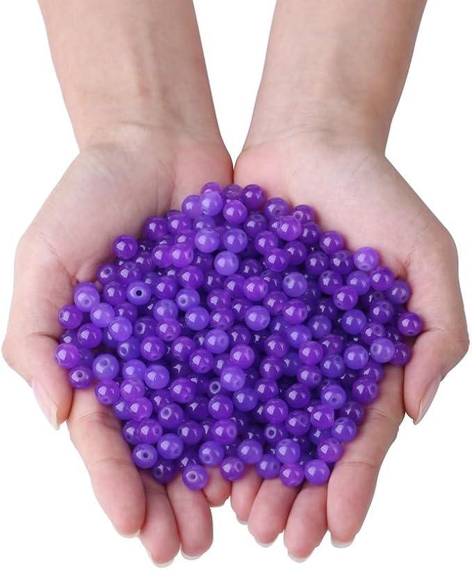 500Pcs Purple Round Glass Beads 8mm for Bracelets and DIY Crafts, Glass Crystal Beads for Bracelet Making Kits Earring Necklaces(Purple)
