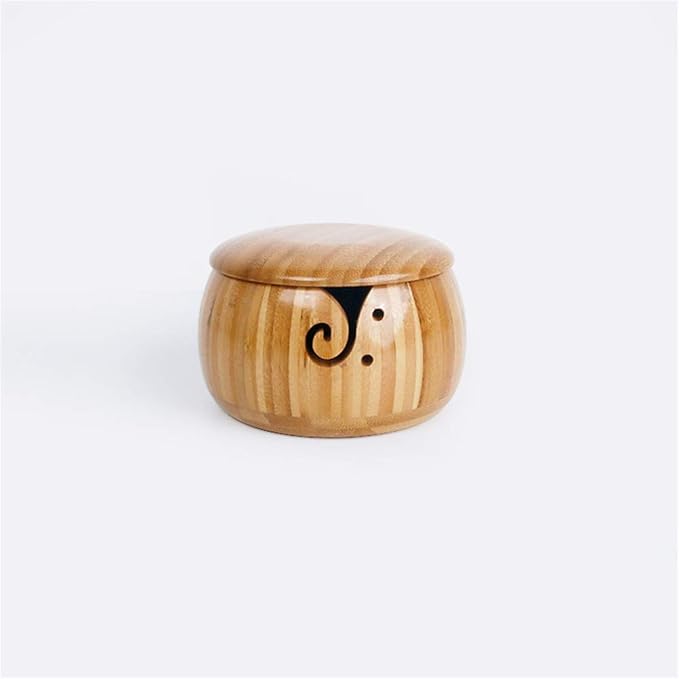 Bamboo Yarn Bowl with Removable Lid, Handmade Yarn Holder for Knitting and Crochet, Carbonized Brown Bowl Box, Smooth Surface, Easy to Carry Knitting Bowls, Crochet Holder, 5.9 *3.5 inch #6
