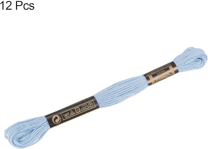 HARFINGTON 12 Skeins Embroidery Floss 8m Each Egyptian Long Fiber Cotton Cross Stitch Thread 26S/2x6 for Embroidery Projects Bracelet, Pale Blue
