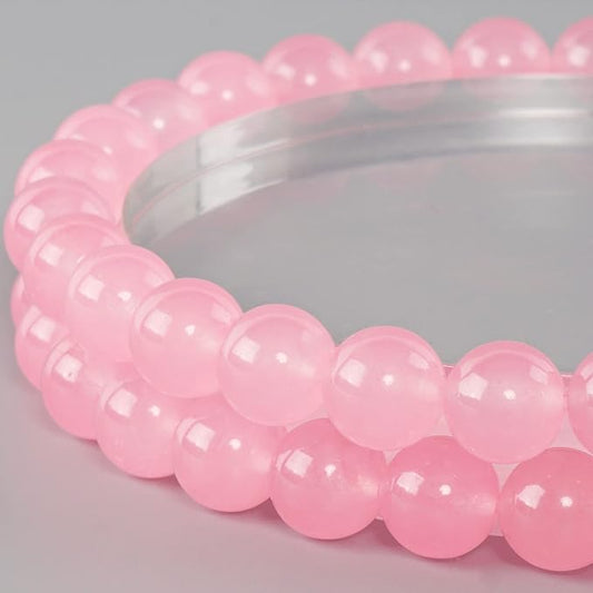 10mm Natural Rose Chalcedony Round Bead - 35PCS Bulk Gemstone Beads for Jewelry Making, DIY Bracelets, Necklaces - Includes Crystal Stretch Cord - Stone Beads for Crafting Gifts